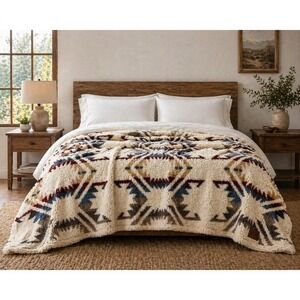 Pendleton Spider Rock Sherpa Fleece Throw Queen Blanket Southwestern 96 x 92